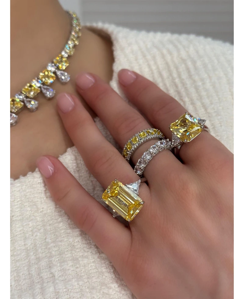 Suzy Levian New York Gala Collection Sterling Elongated Emerald-Cut Cubic Zirconia Trillion Accent 3-Stone Ring