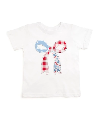 Sweet Wink Little Girls Patchwork Bow Patch Short Sleeve T-Shirt