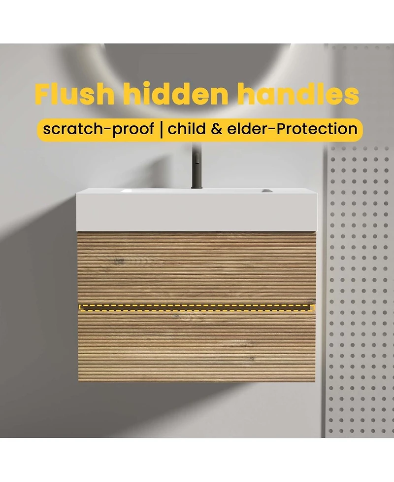 Sillysis Mid-Century Modern Bathroom Vanity with Oak Grille Double Drawers