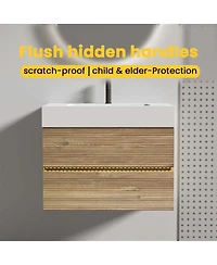 Sillysis Mid-Century Modern Bathroom Vanity with Oak Grille Double Drawers