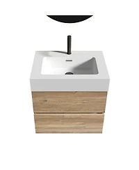 Sillysis Mid-Century Modern Bathroom Vanity with Oak Grille Double Drawers