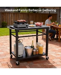 Flynama 2-Tier Outdoor Grill Cart with Locking Wheels and Tool Hooks