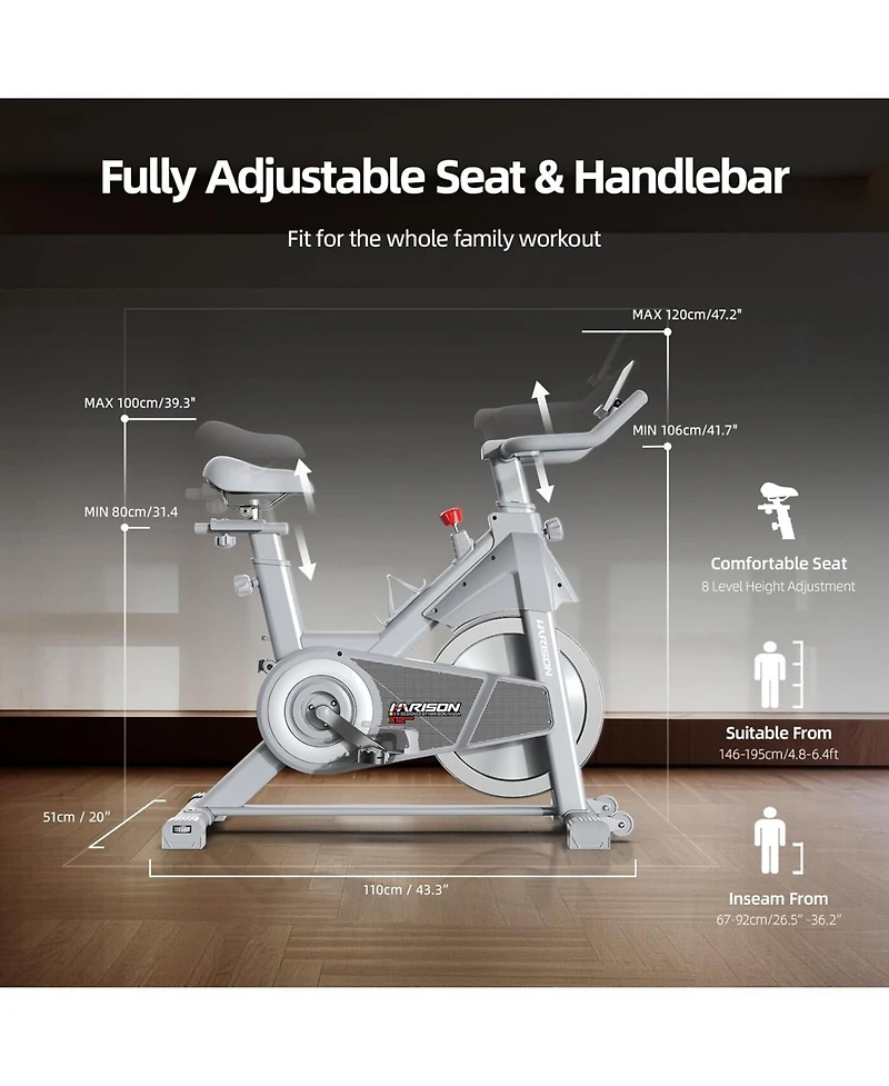 Harison Semi-Commercial Exercise Bike, 380 lbs Capacity, Magnetic with Bluetooth