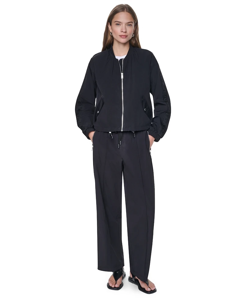 Dkny Women's Logo Trim Rumpled Bomber Tech Jacket