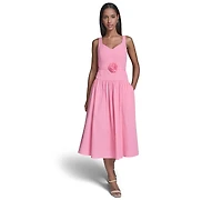 Karl Lagerfeld Paris Women's 3D Floral Drop Waist A-Line Midi Dress