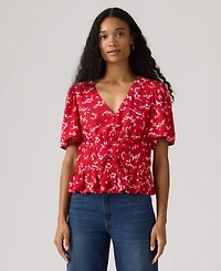 Levi's Women's V-Neck Floral-Print Short-Sleeve Blouse