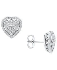 Diamond Heart Cluster Stud Earrings (1/2 ct. t.w.) in Sterling Silver