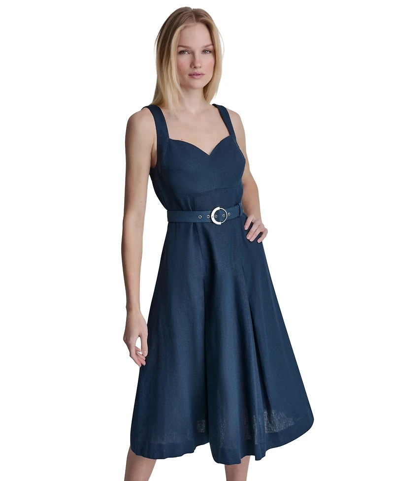 Dkny Women's Seated Bodice Sweetheart Neck Midi Dress