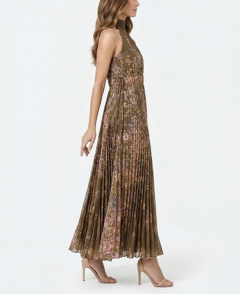 Taylor Women's Floral Pleated Mock Neck Polyester Dress