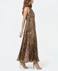 Taylor Women's Floral Pleated Mock Neck Polyester Dress