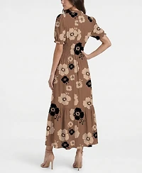 Taylor Women's Floral Print Puff-Sleeve Collared Polyester Shirt Dress
