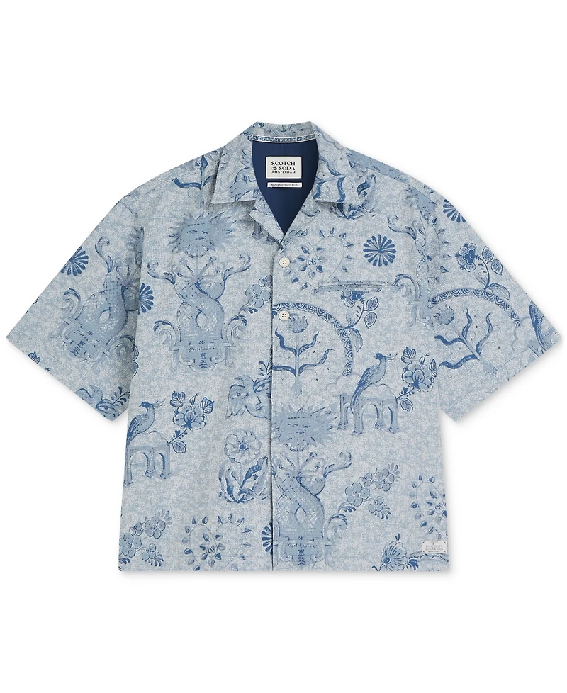Scotch & Soda Men's Jacquard Spread Collar Short-Sleeve Shirt