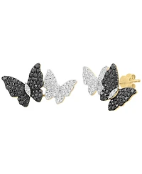 Effy Collection White Diamond (3/8 ct. t.w.) and Black Diamond (5/8 ct. t.w.) Butterfly Earrings in 14k Yellow Gold