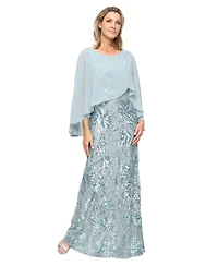 Sl Fashions Petite Embroidered Stretch Cape Long Gown