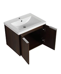 Sillysis Floating Bathroom Vanity with Resin Sink, Modern Plywood Cabinet