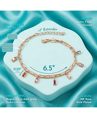 GiGiGirl 14k Gold Plated with Rainbow Multi-Color Cubic Zirconia Adjustable Birthstone Charm Bracelet