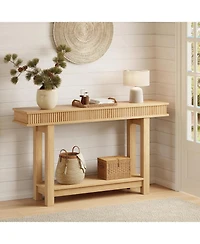 gaomon Farmhouse Fluted Console Table, 2 Tier Wooden Entryway Table with Shelf Storage, Rectangular Narrow Sofa Table Behind Couch, Entry Table