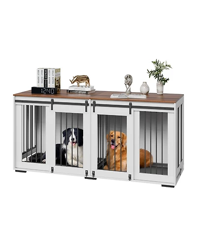 Aostirmotor Wooden Dog Crate Furniture 72 in, Indoor Heavy Duty Dog Kennel with Tray, Large Dog Crate for Xl Breeds, Sturdy and Stylish Design