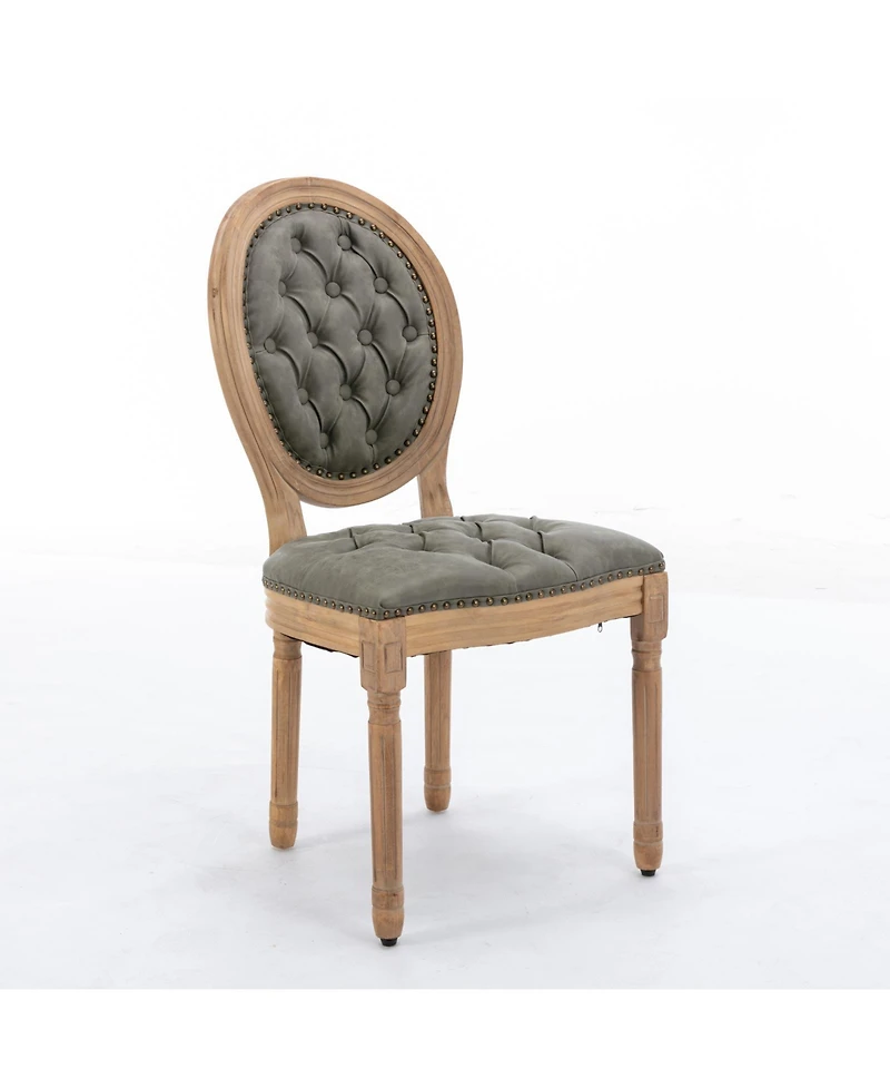 sumyeg French Style Solid Wood Frame Dining Chair with Pu Leather Upholstery and Nailhead Trim Set of 2