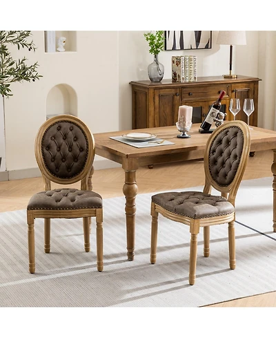 sumyeg French Style Solid Wood Frame Dining Chair with Pu Leather Upholstery and Nailhead Trim Set of 2