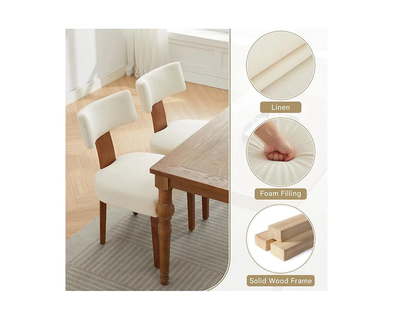 sumyeg Modern Armless Dining Chairs with Linen Fabric Curved Back and Solid Wood Legs Set of 2