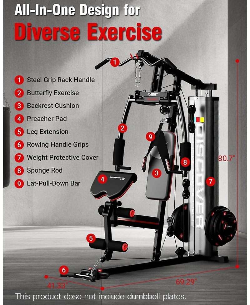 Harison Home Gym Full Body Workout Machine with Pulley System and Bench (Hrm-G11511)