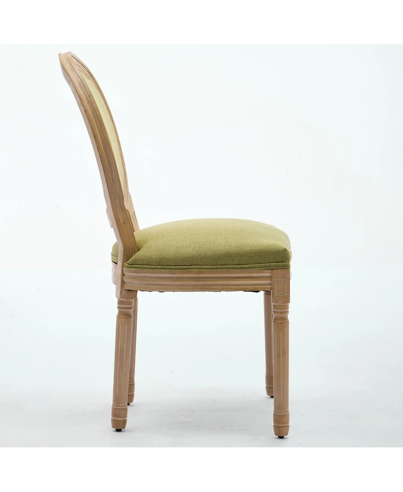 sumyeg French Style Solid Wood Frame Dining Chair with Linen Fabric Back Set of 2
