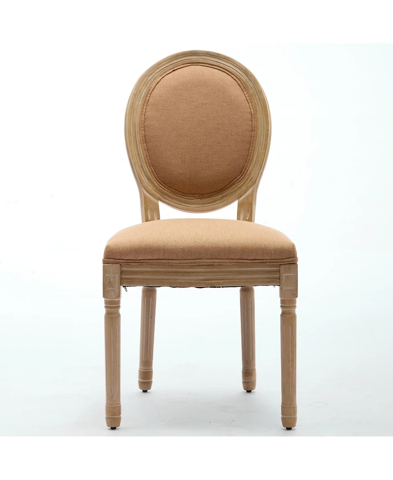 sumyeg French Style Solid Wood Frame Dining Chair with Linen Fabric Back Set of 2