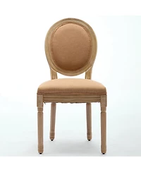 sumyeg French Style Solid Wood Frame Dining Chair with Linen Fabric Back Set of 2
