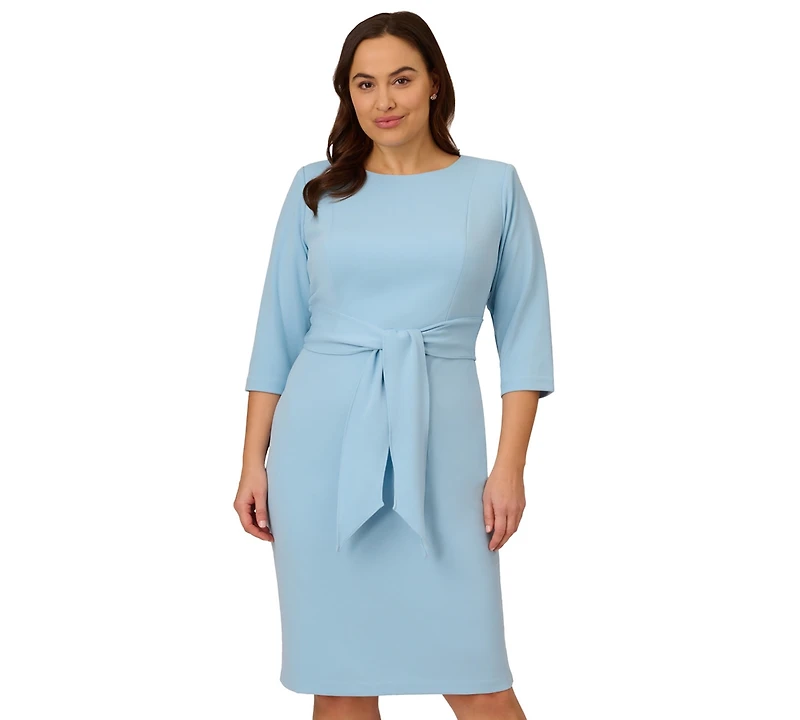 Adrianna Papell Plus Tie-Waist Crewneck Dress