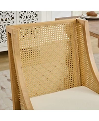 sumyeg Rattan Dining Chair with Solid Wood Frame and Upholstered Seat Single