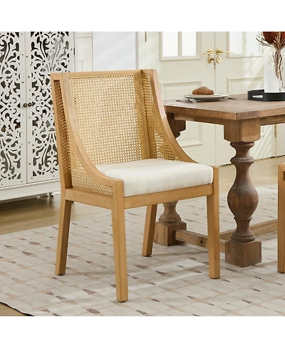 sumyeg Rattan Dining Chair with Solid Wood Frame and Upholstered Seat Single