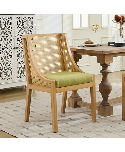 sumyeg Rattan Dining Chair with Solid Wood Frame and Upholstered Seat Single Chair