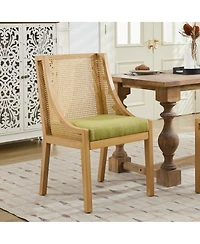 sumyeg Rattan Dining Chair with Solid Wood Frame and Upholstered Seat Single Chair
