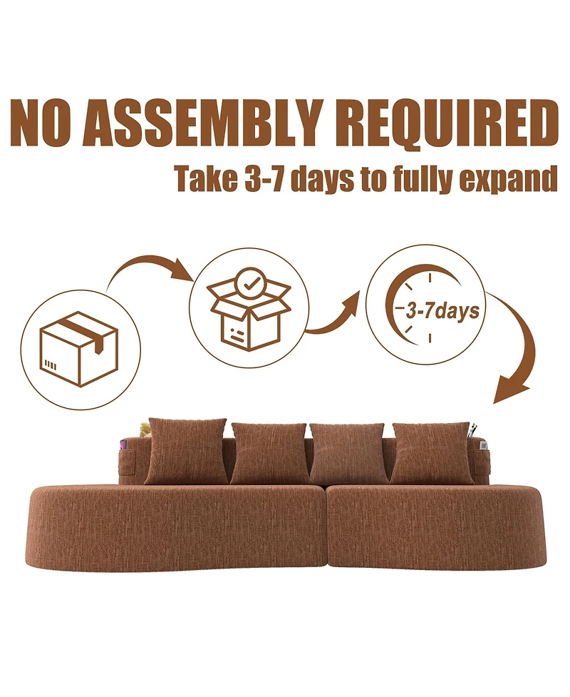 Rainsken Modern 3-Seater Curved Modular Sofa, Half Moon Shaped Chenille Couch with Dual Cup Holders and Storage Side Pockets for Home Use