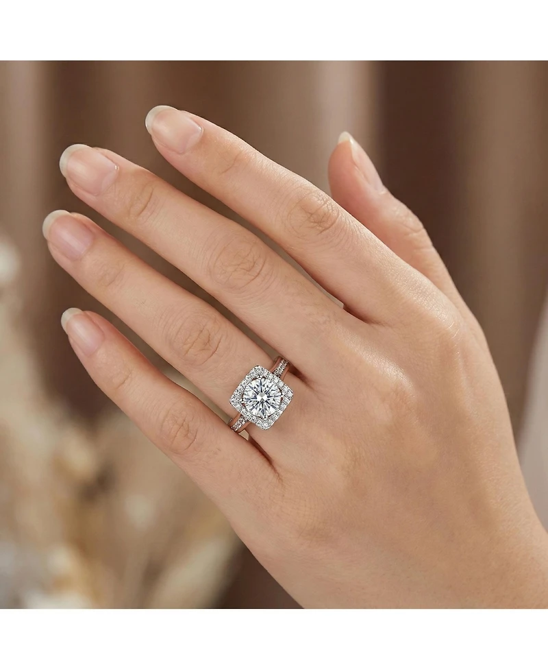 Genevive Two-Tone with Clear Cubic Zirconia Halo Ring