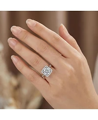 Genevive Two-Tone with Clear Cubic Zirconia Halo Ring