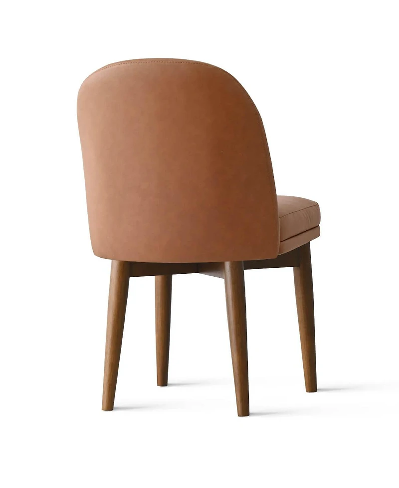 Maison Boucle Faux Leather Upholstered Dining Chairs Set of 2, Walnut Wood Legs