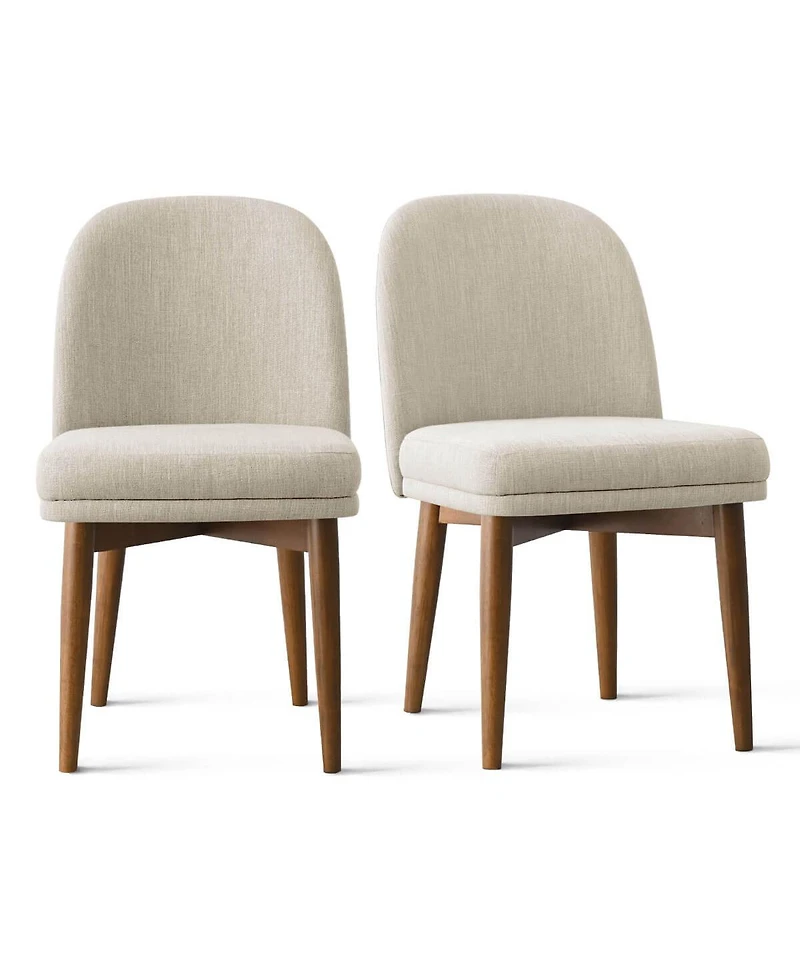 Maison Boucle Linen Blend Upholstered Dining Chairs Set of 2, Walnut Wood Legs
