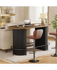 Tribesigns Bar Table, Modern Industrial Counter Height Pub Dining Table with Metal Footrest, Oval Home Bar Unit