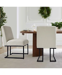 Maison Boucle Upholstered Dining Chairs Set of 2, Lux Fabric, Metal Sled Base