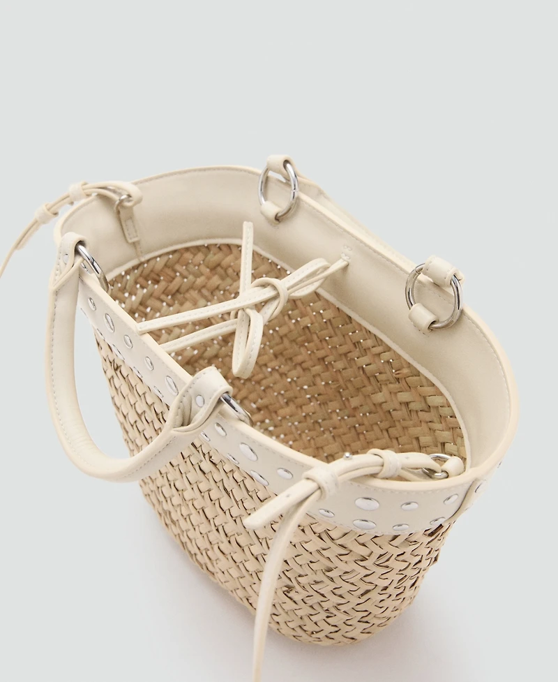 Mango Women's Studs Raffia Handbag