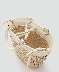 Mango Women's Studs Raffia Handbag