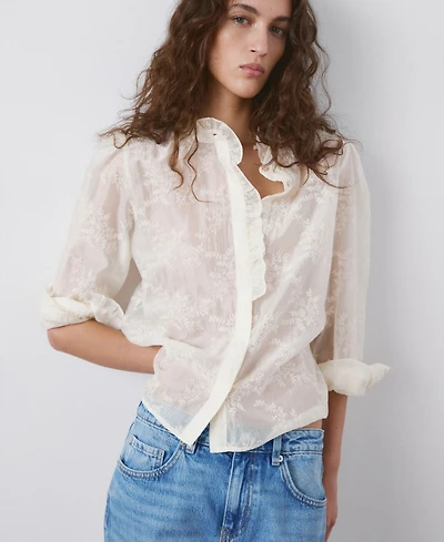 Mango Women's Floral Embroidery Lyocell Blouse