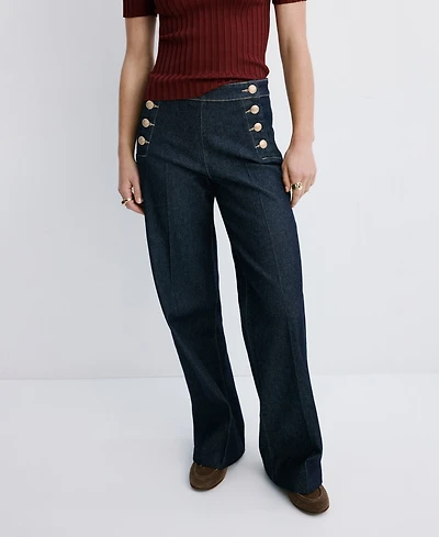 Mango Women's Side Buttons Wide-Leg Jeans