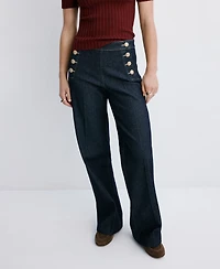 Mango Women's Side Buttons Wide-Leg Jeans