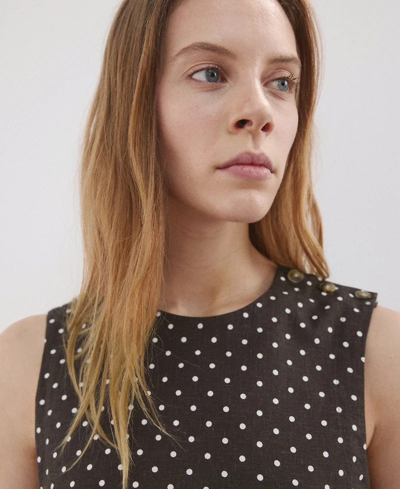 Mango Women's Polka-Dot Linen Top