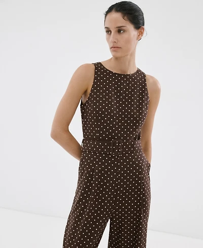 Mango Women's Polka-Dot Belted Linen Jumpsuit
