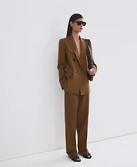 Mango Women's Elastic Waistband Linen Suit Pants