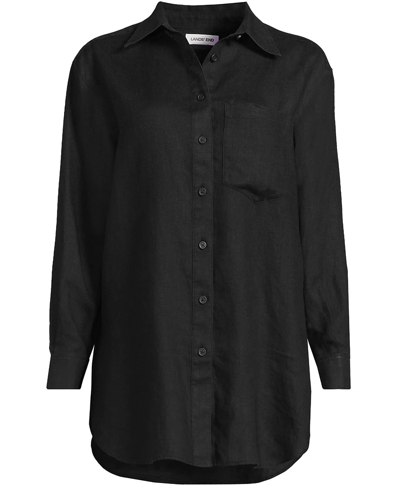 Lands' End Women's Linen Oversized Button Front Shirt